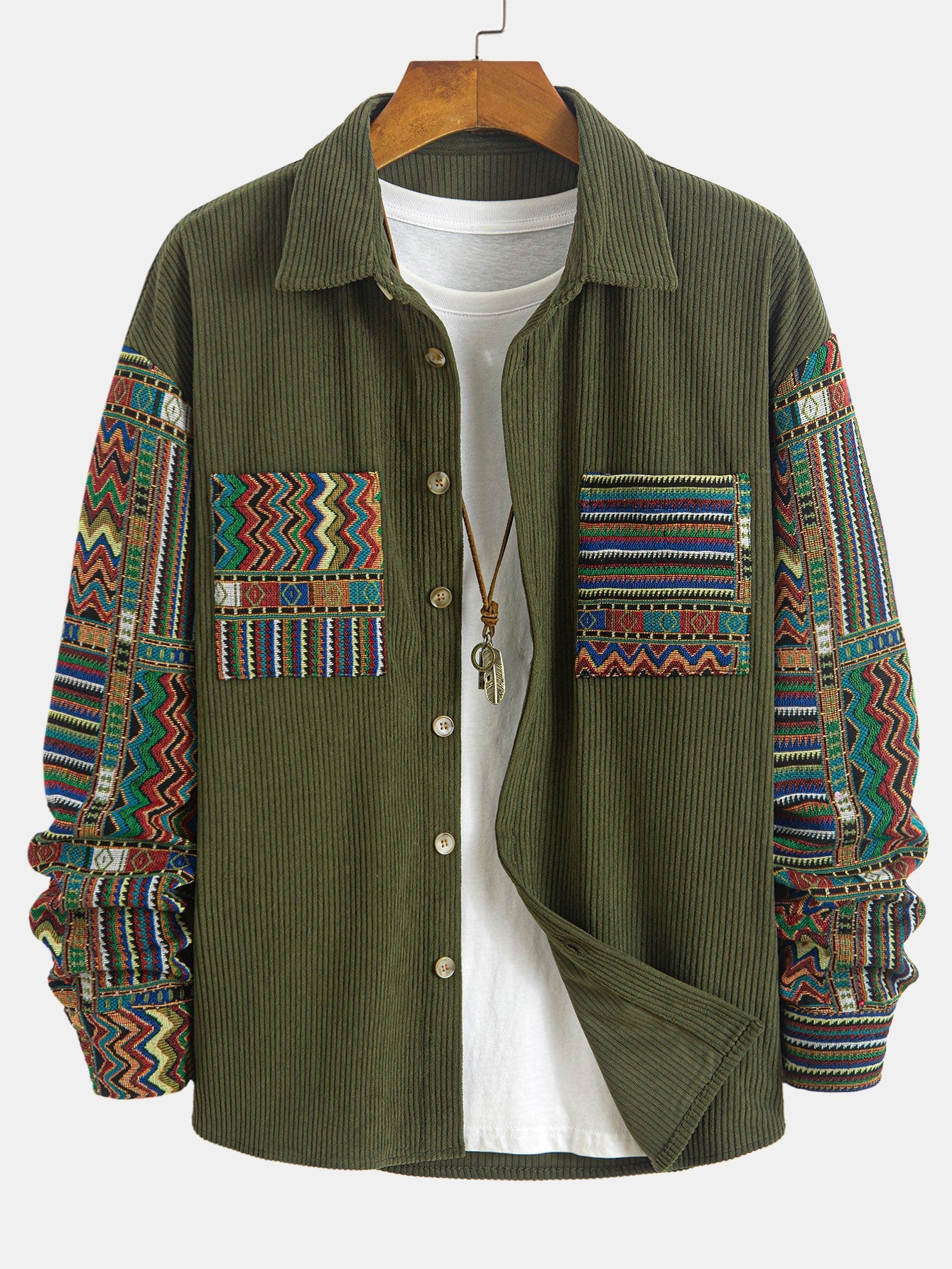 VARENO Hemdjacke mit ethnischem geometrischem Muster
