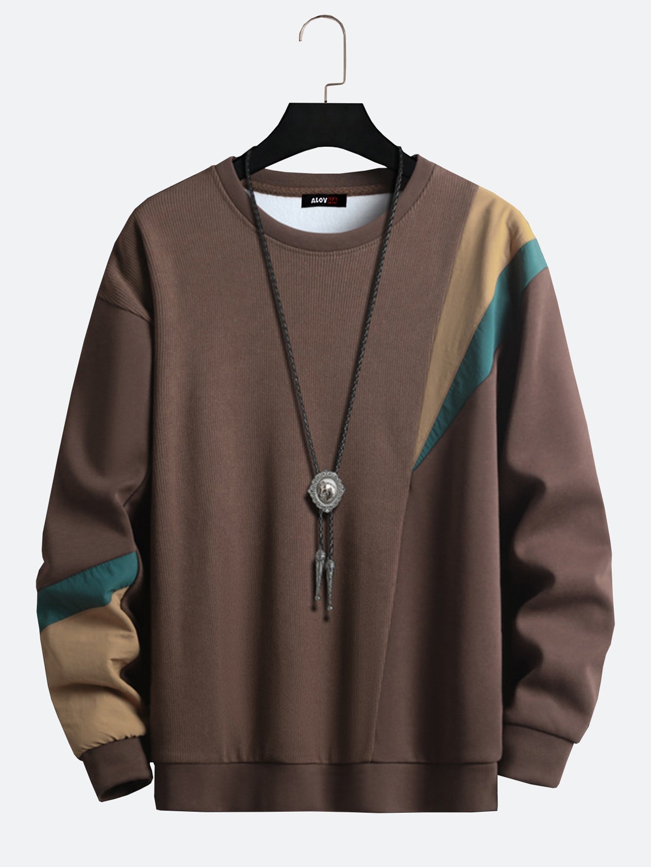 Herren-Sweatshirt aus Baumwolle mit Rundhalsausschnitt und Patchwork