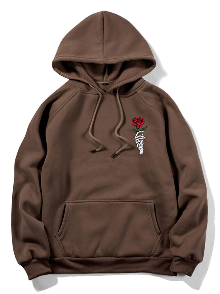 VARENO Kapuzenpullover mit Rosen-Totenkopf