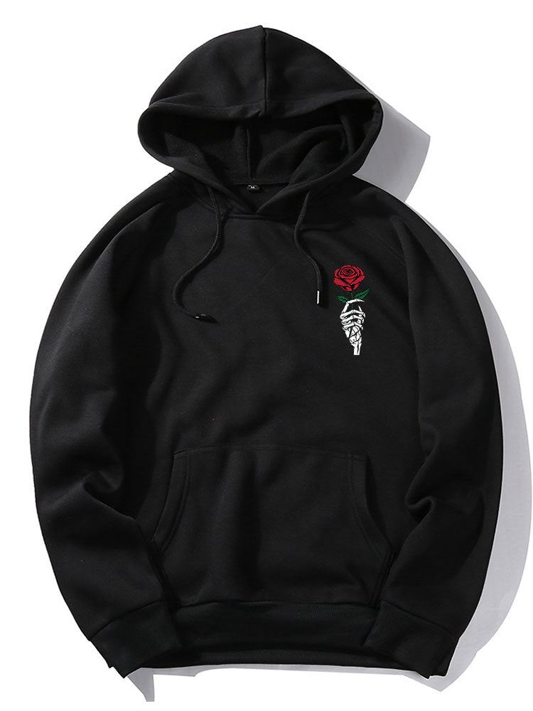 VARENO Kapuzenpullover mit Rosen-Totenkopf