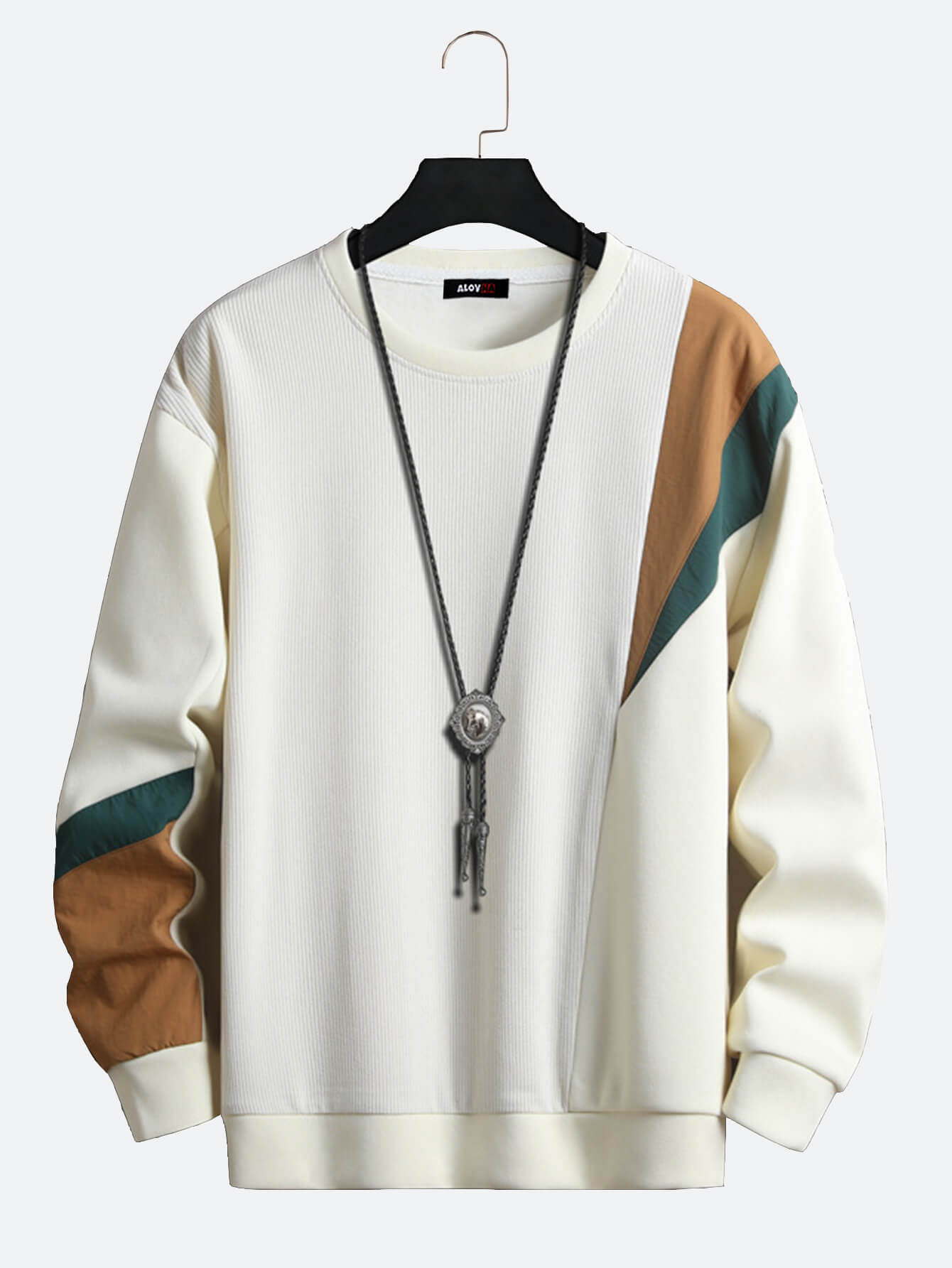 Herren-Sweatshirt aus Baumwolle mit Rundhalsausschnitt und Patchwork