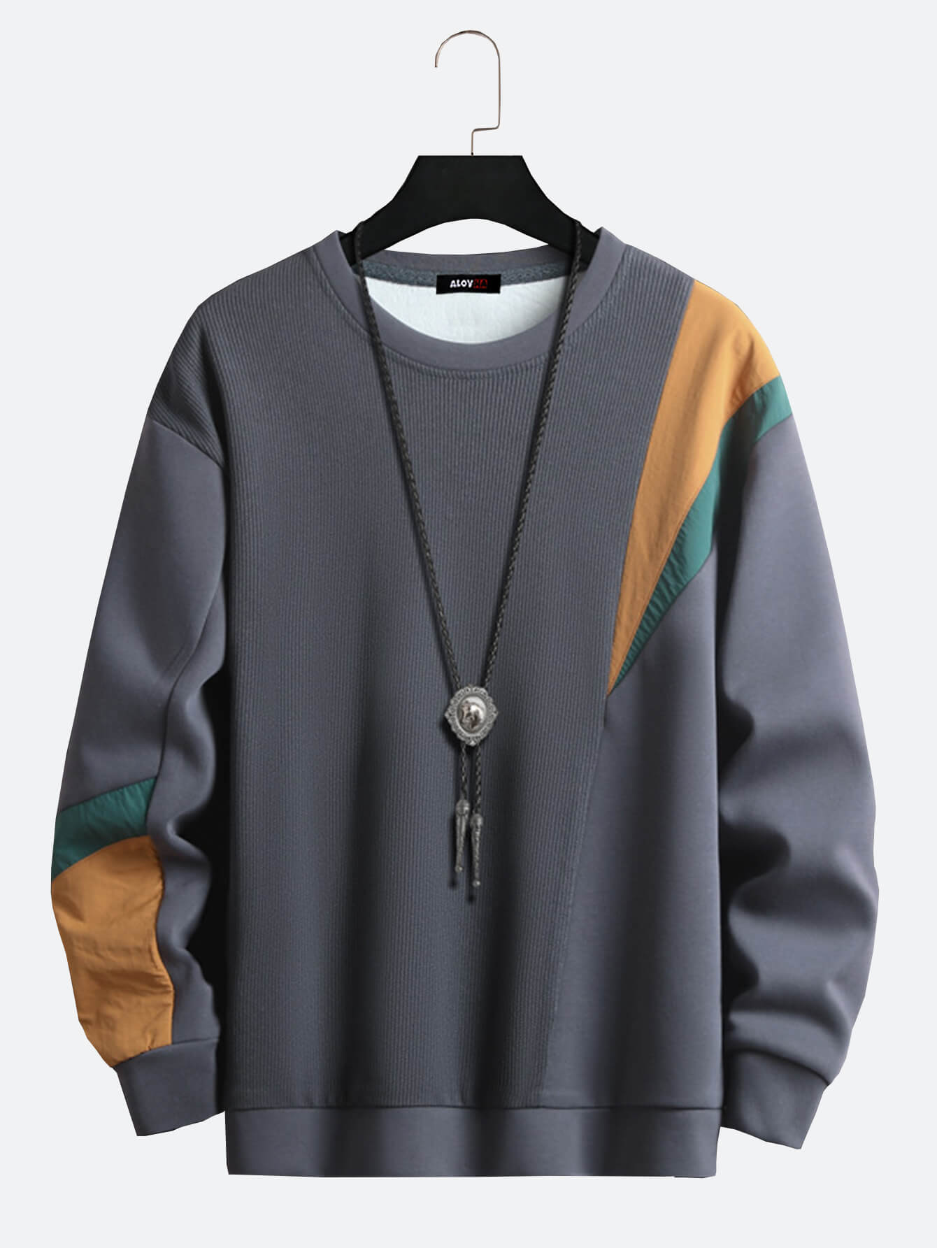 Herren-Sweatshirt aus Baumwolle mit Rundhalsausschnitt und Patchwork