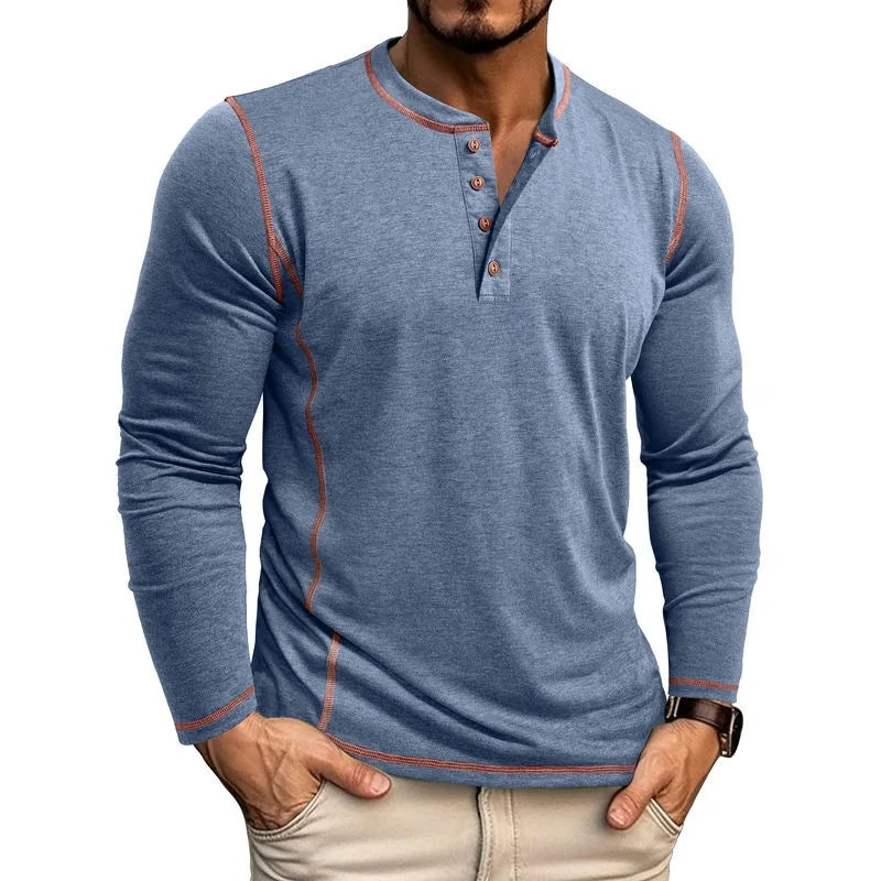 VARENO Langarm-T-Shirt mit Henley-Ausschnitt