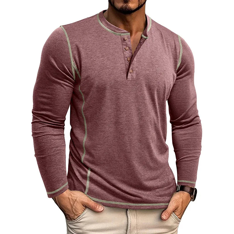 VARENO Langarm-T-Shirt mit Henley-Ausschnitt