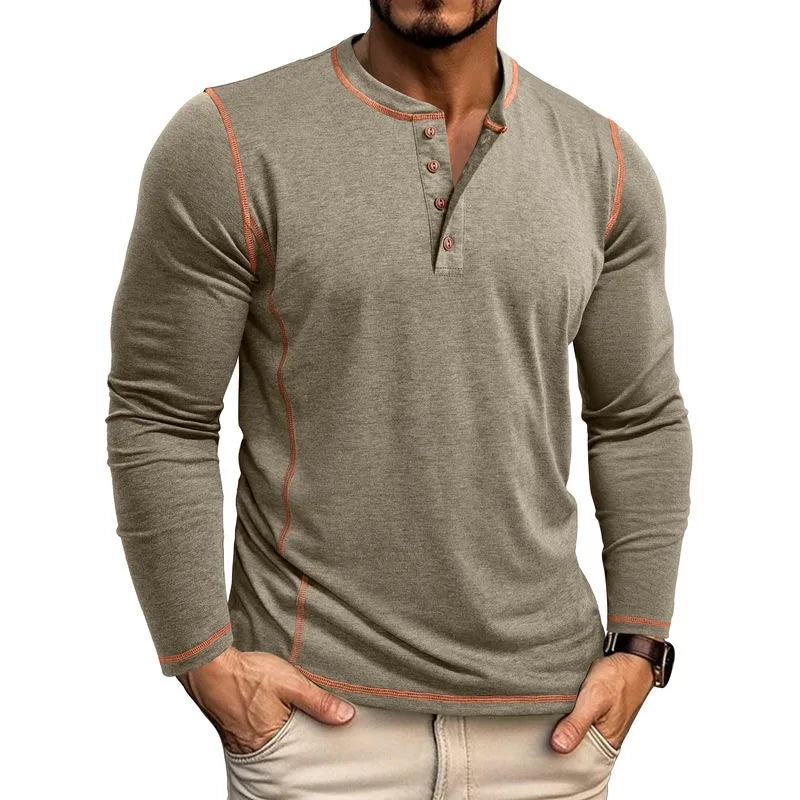 VARENO Langarm-T-Shirt mit Henley-Ausschnitt