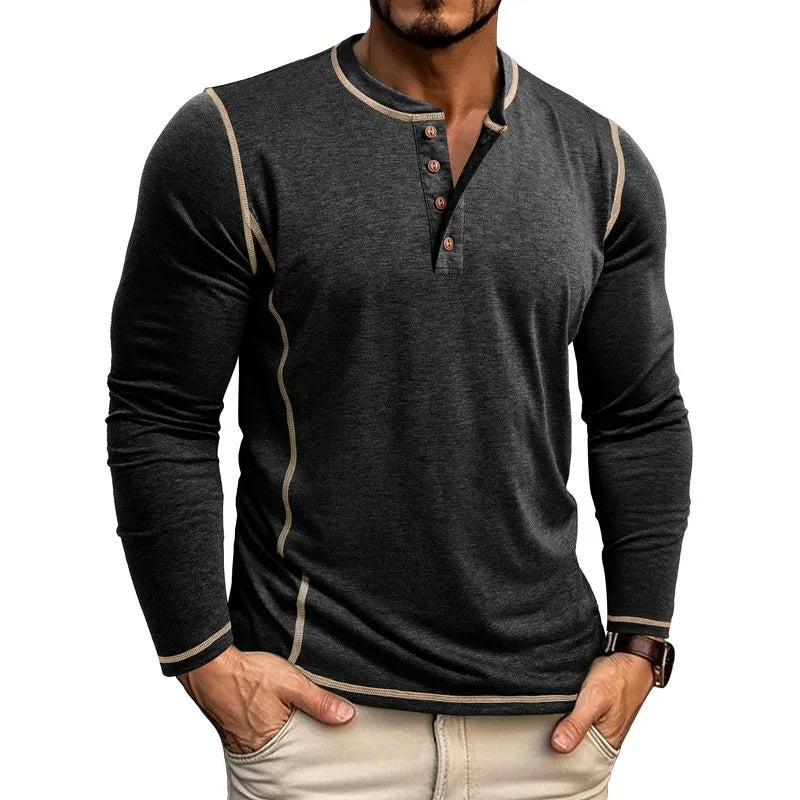 VARENO Langarm-T-Shirt mit Henley-Ausschnitt