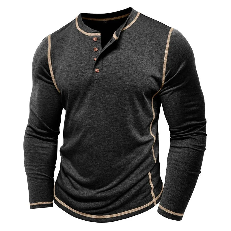 VARENO Langarm-T-Shirt mit Henley-Ausschnitt