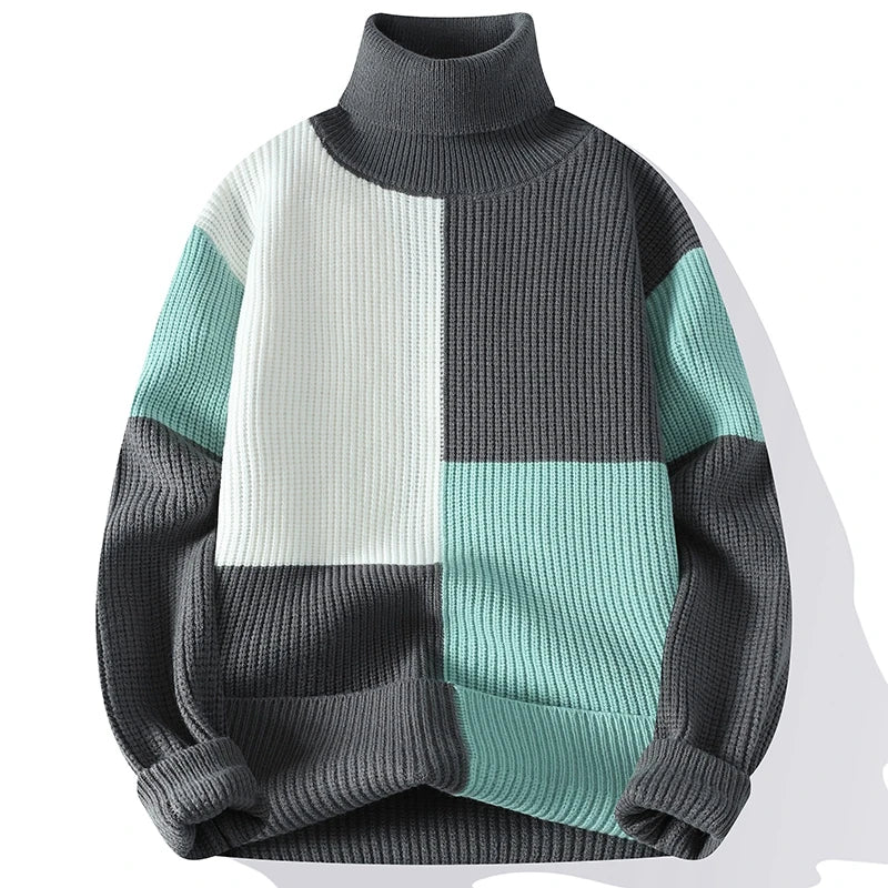 VARENO Patchwork-Rollkragenpullover