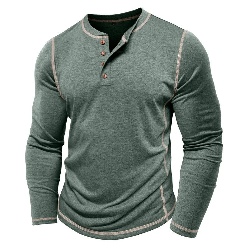 VARENO Langarm-T-Shirt mit Henley-Ausschnitt