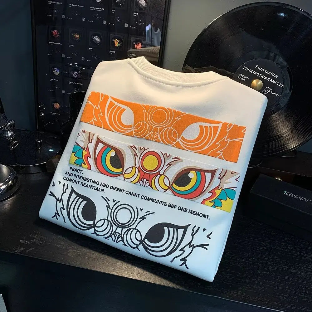 VARENO Japan Sweatshirt mit Löwenfigur-Aufdruck