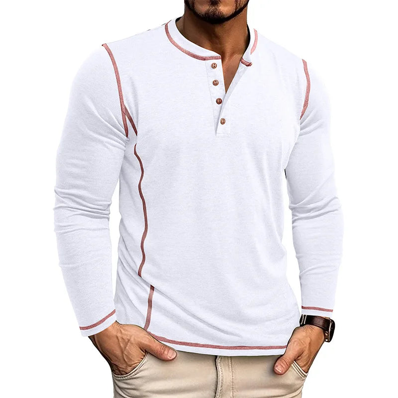 VARENO Langarm-T-Shirt mit Henley-Ausschnitt