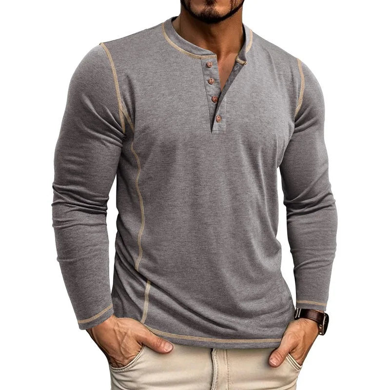 VARENO Langarm-T-Shirt mit Henley-Ausschnitt
