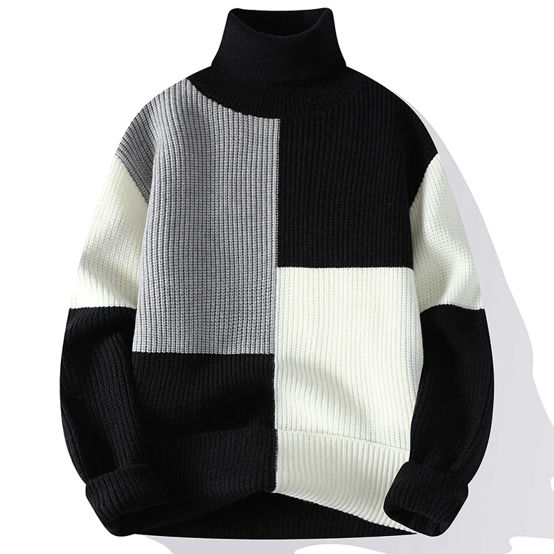 VARENO Patchwork-Rollkragenpullover