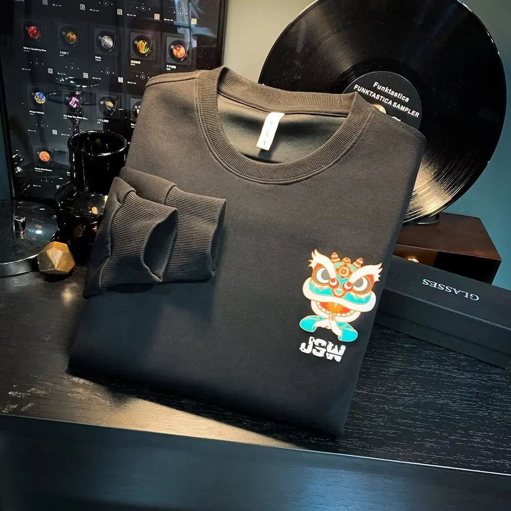 VARENO Japan Sweatshirt mit Löwenfigur-Aufdruck