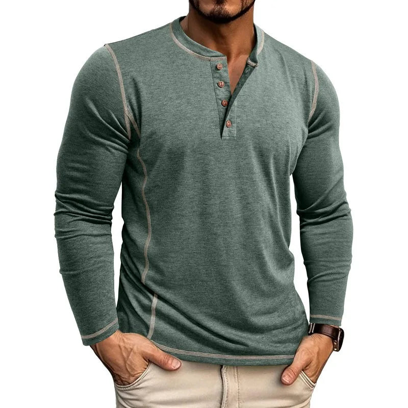VARENO Langarm-T-Shirt mit Henley-Ausschnitt