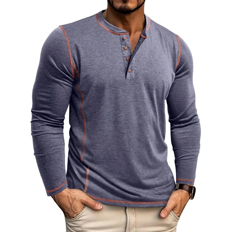 VARENO Langarm-T-Shirt mit Henley-Ausschnitt
