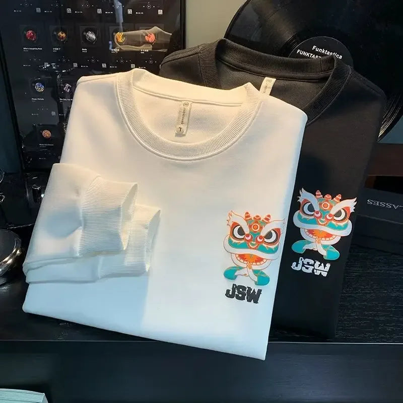 VARENO Japan Sweatshirt mit Löwenfigur-Aufdruck