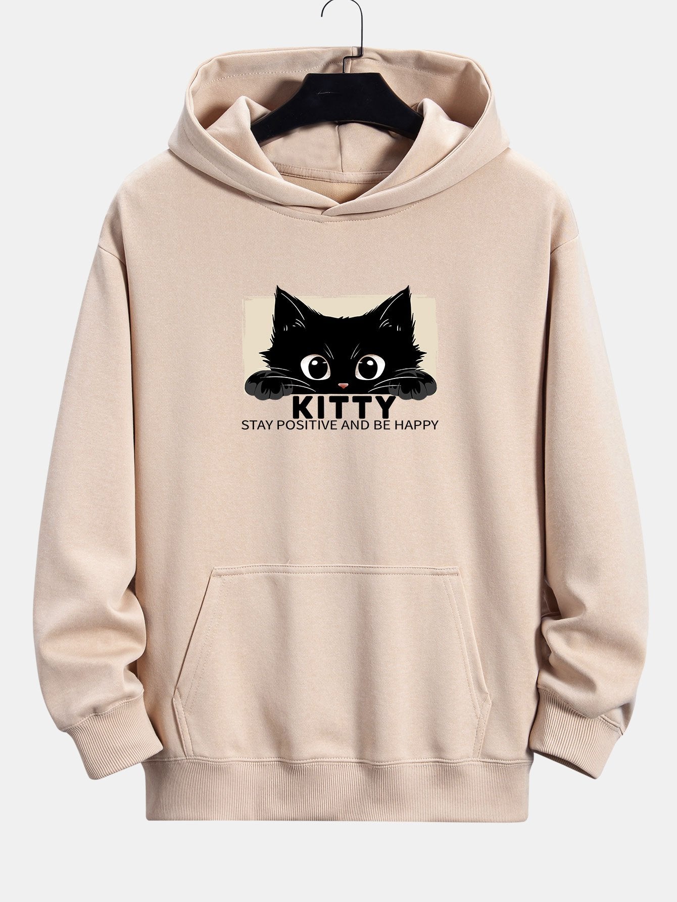 VARENO Kapuzenpullover mit schwarzem Katzen-Print