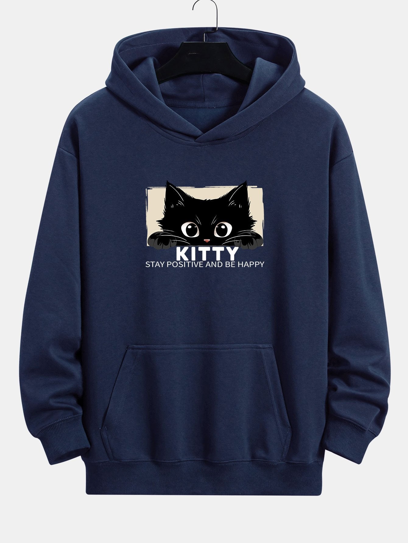 VARENO Kapuzenpullover mit schwarzem Katzen-Print