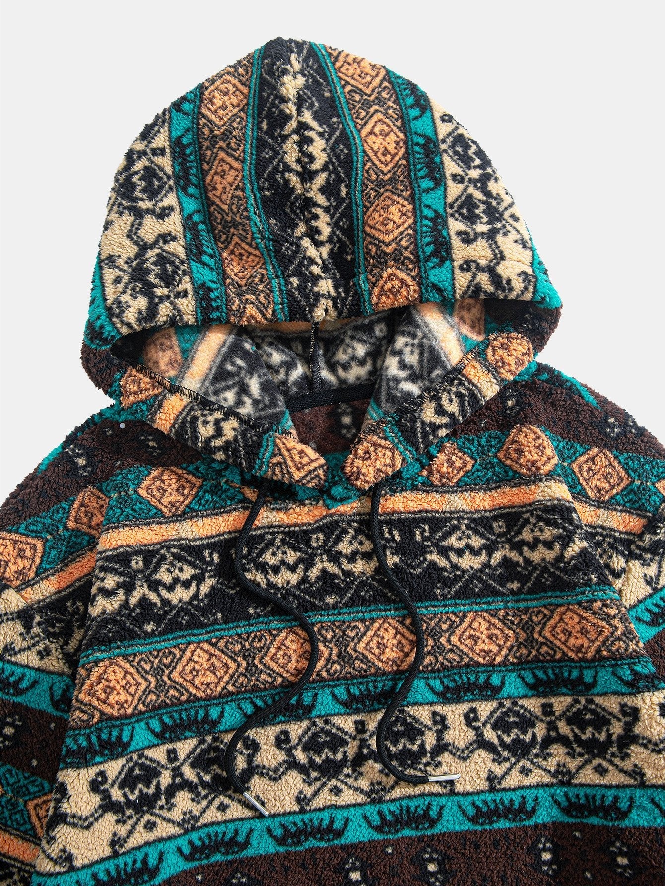 VARENO Teddy-Hoodie mit ethnischem geometrischem Muster