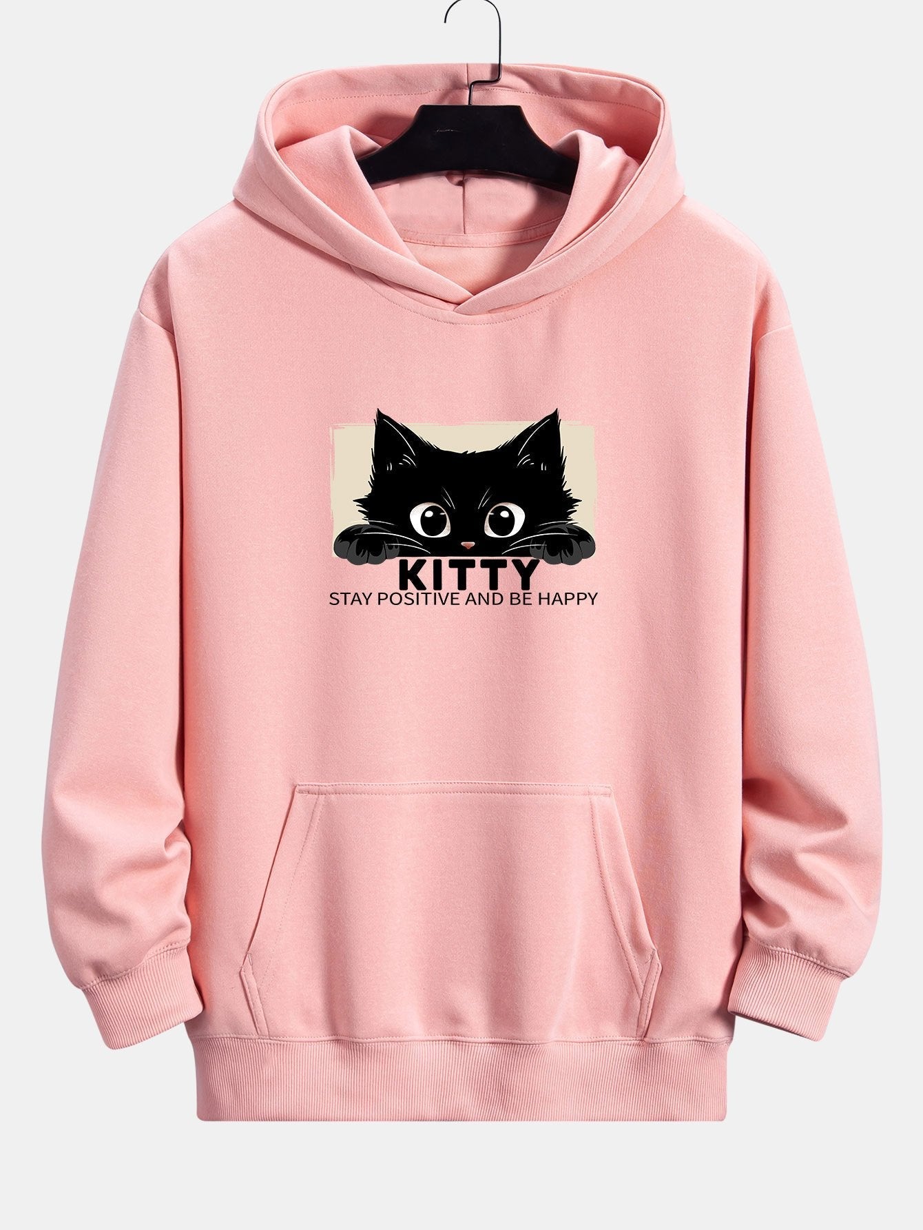 VARENO Kapuzenpullover mit schwarzem Katzen-Print