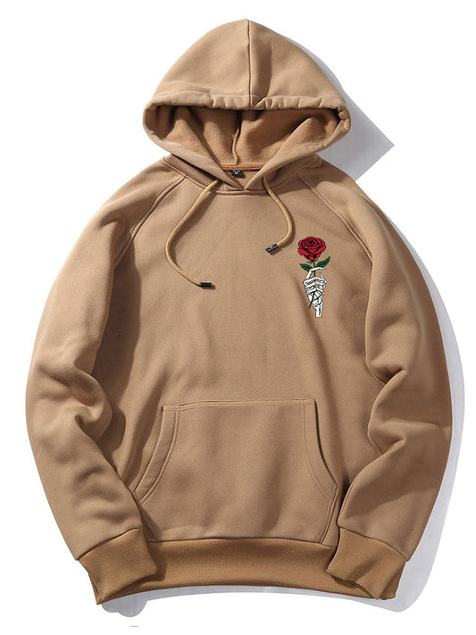 VARENO Kapuzenpullover mit Rosen-Totenkopf