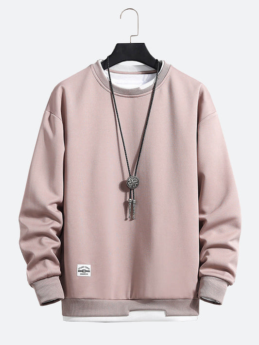 Lässiges Sweatshirt Fake Zweiteiler Einfarbig Rundhals Mode Lange Ärmel