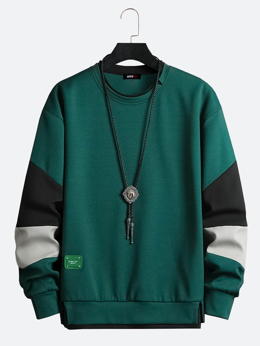 Herren Sweatshirt Pullover Rundhals Colorblock Street Langarm Hoodie