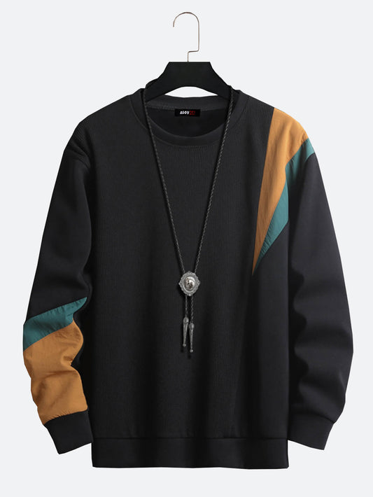 Herren-Sweatshirt aus Baumwolle mit Rundhalsausschnitt und Patchwork
