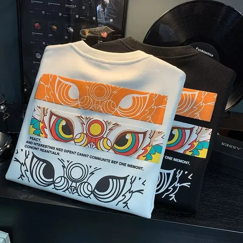 VARENO Japan Sweatshirt mit Löwenfigur-Aufdruck