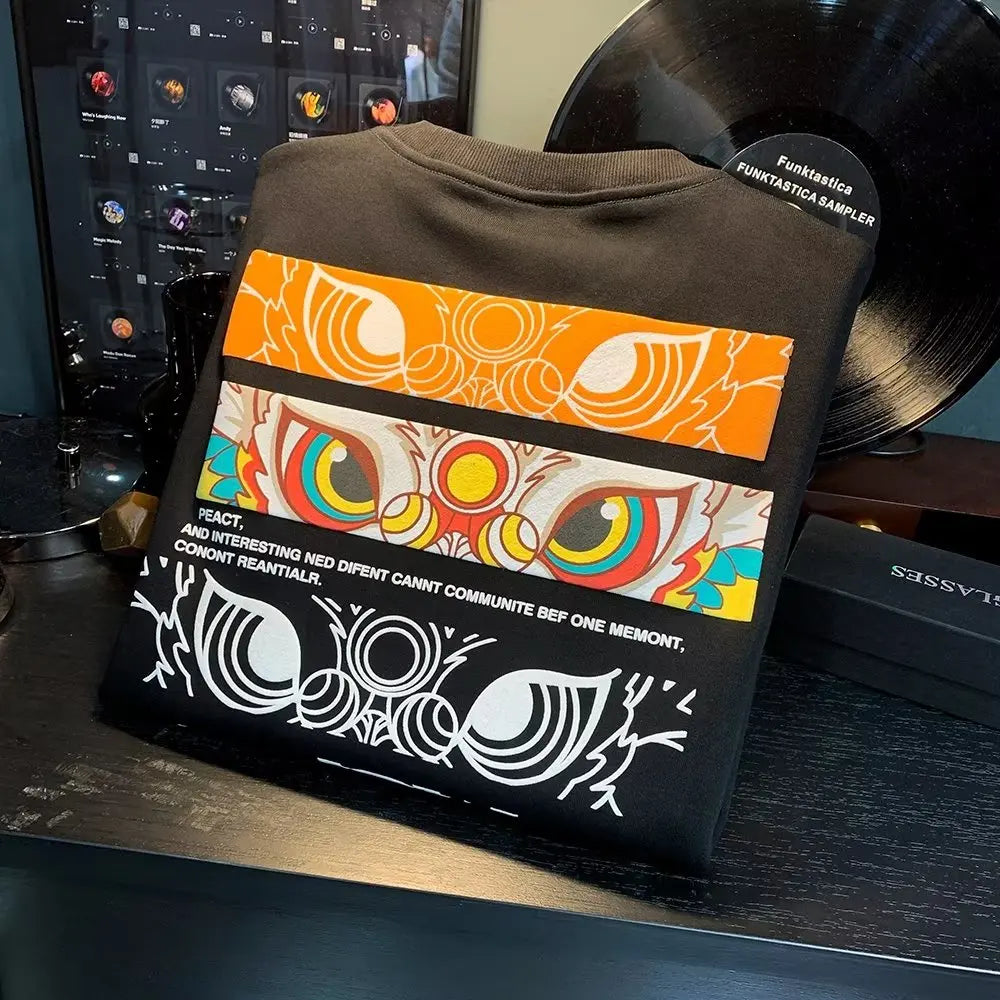 VARENO Japan Sweatshirt mit Löwenfigur-Aufdruck