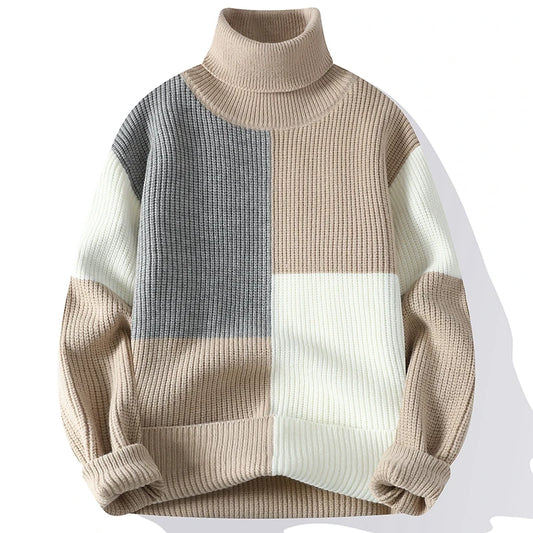 VARENO Patchwork-Rollkragenpullover