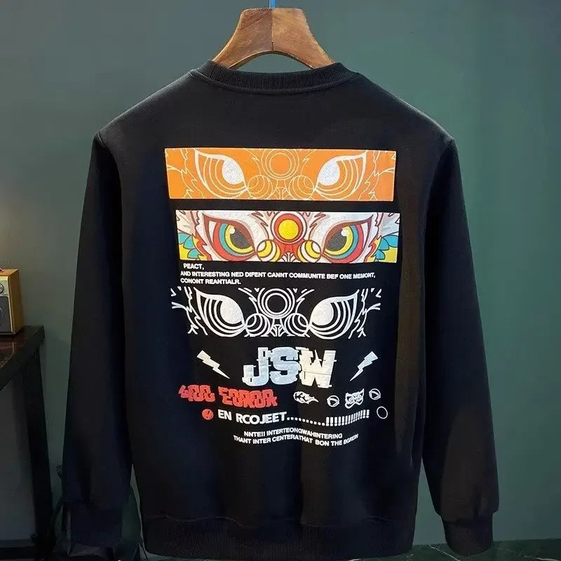 VARENO Japan Sweatshirt mit Löwenfigur-Aufdruck