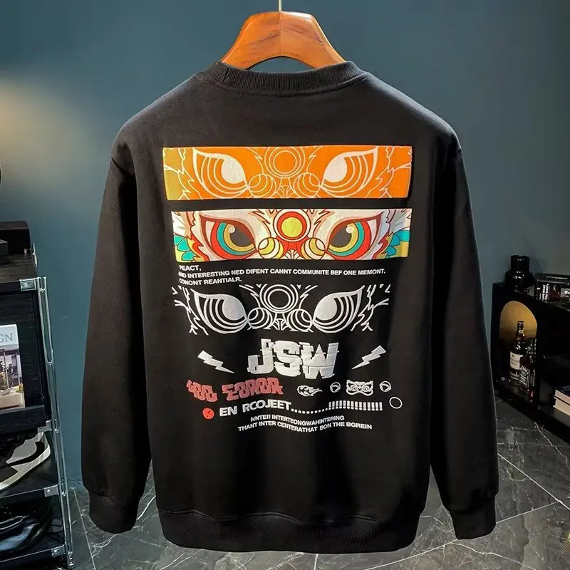 VARENO Japan Sweatshirt mit Löwenfigur-Aufdruck