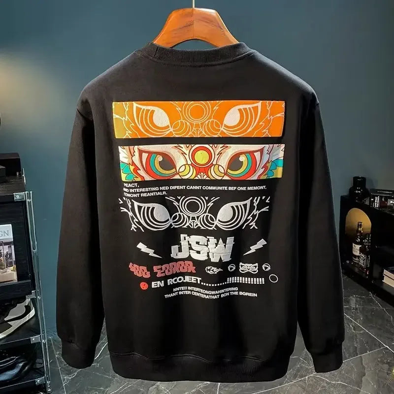 VARENO Japan Sweatshirt mit Löwenfigur-Aufdruck