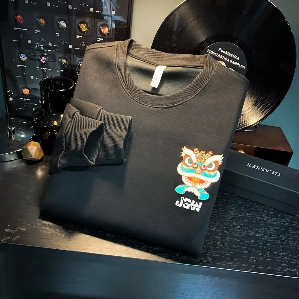 VARENO Japan Sweatshirt mit Löwenfigur-Aufdruck