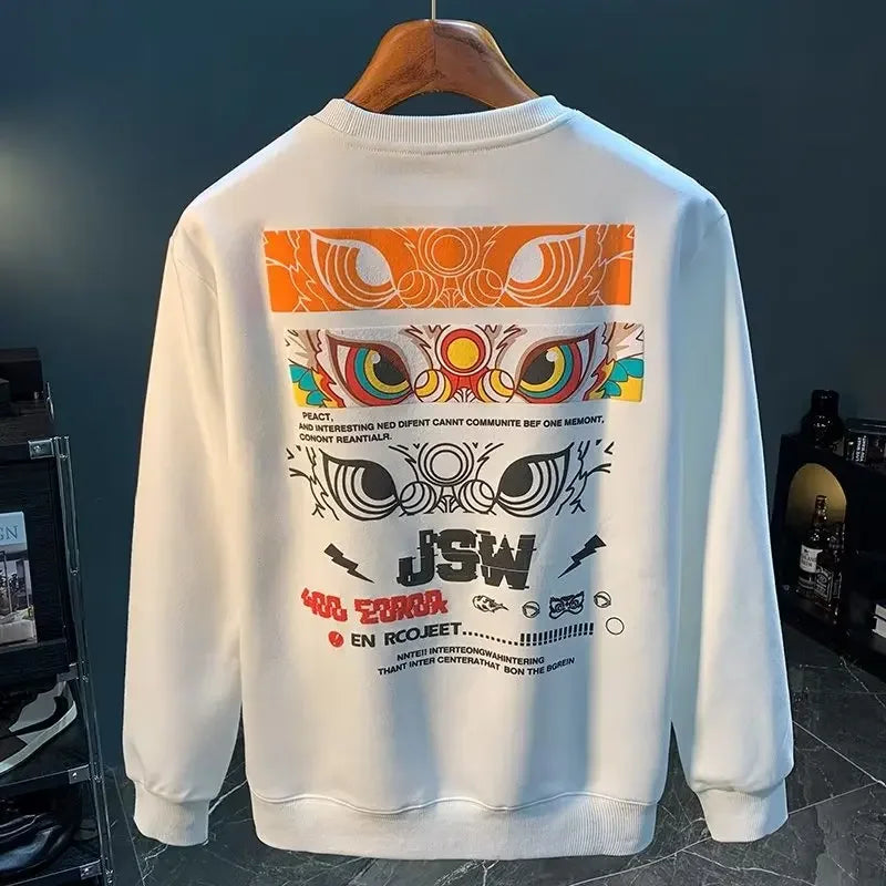 VARENO Japan Sweatshirt mit Löwenfigur-Aufdruck