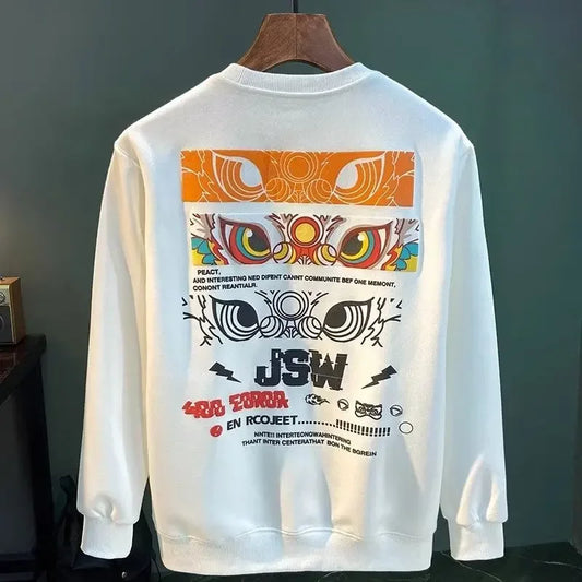 VARENO Japan Sweatshirt mit Löwenfigur-Aufdruck
