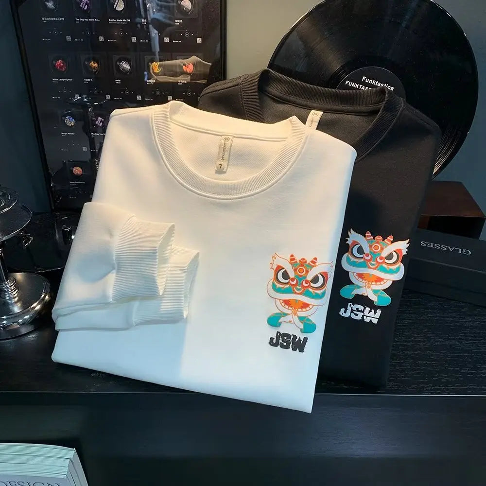 VARENO Japan Sweatshirt mit Löwenfigur-Aufdruck