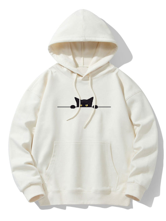 VARENO Kapuzenpullover mit Katzenmotiv, Schwarz