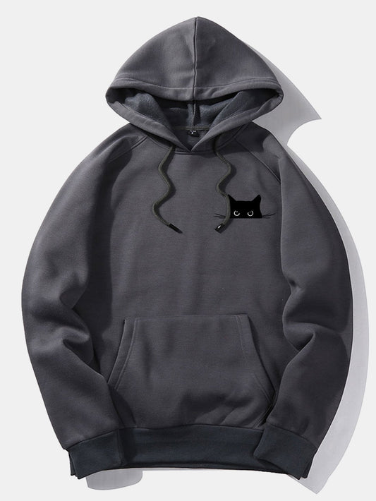 VARENO Kapuzenpullover mit schwarzem Katzen-Print