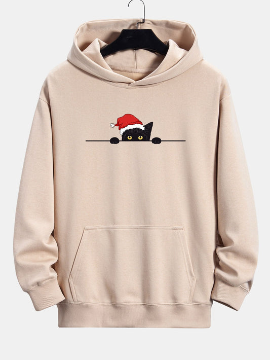VARENO Weihnachts-Kapuzenpullover mit schwarzer Katze