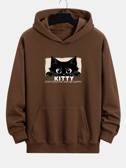 VARENO Kapuzenpullover mit schwarzem Katzen-Print