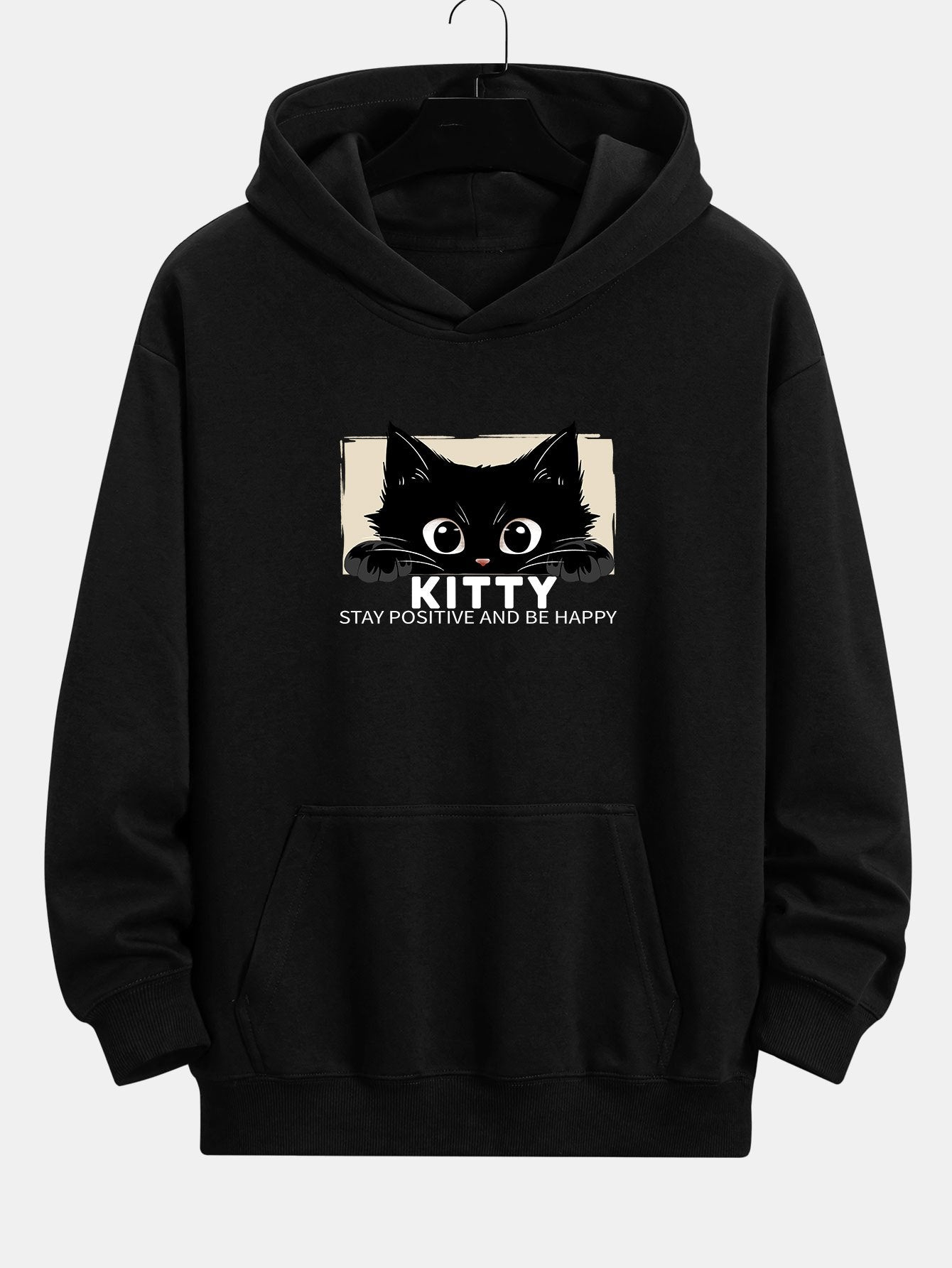 VARENO Kapuzenpullover mit schwarzem Katzen-Print