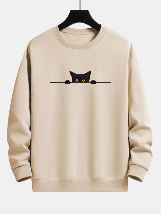 VARENO Schwarzes Sweatshirt mit Katzenmuster